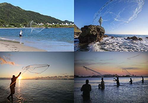JSHANMEI Fishing Cast Net Fishing Throw Net, with Heavy Duty Pure Sinker Weights