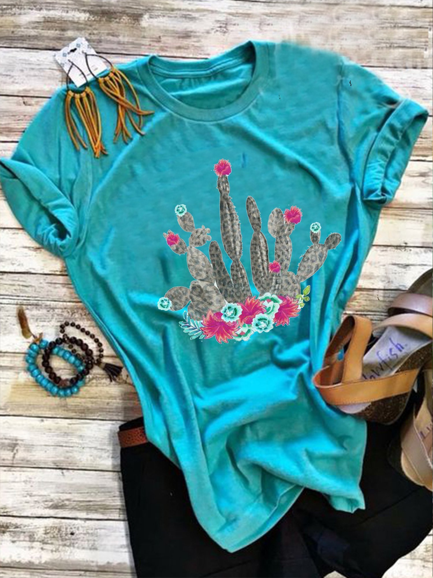 Blue Plants Short Sleeve Cotton Shirts & Tops