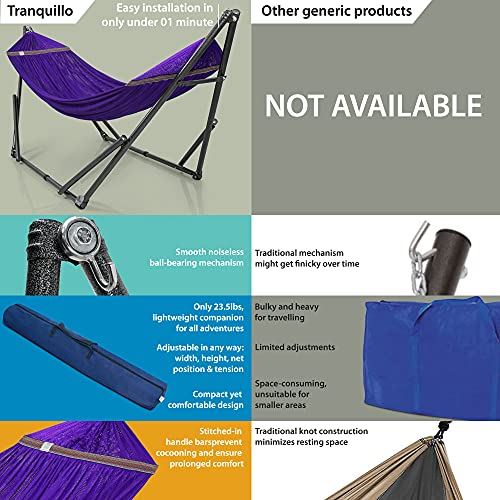 Collapsible Hammock, Adjustable Hammock Stand with 2 Layered Polyester Net �C Purple