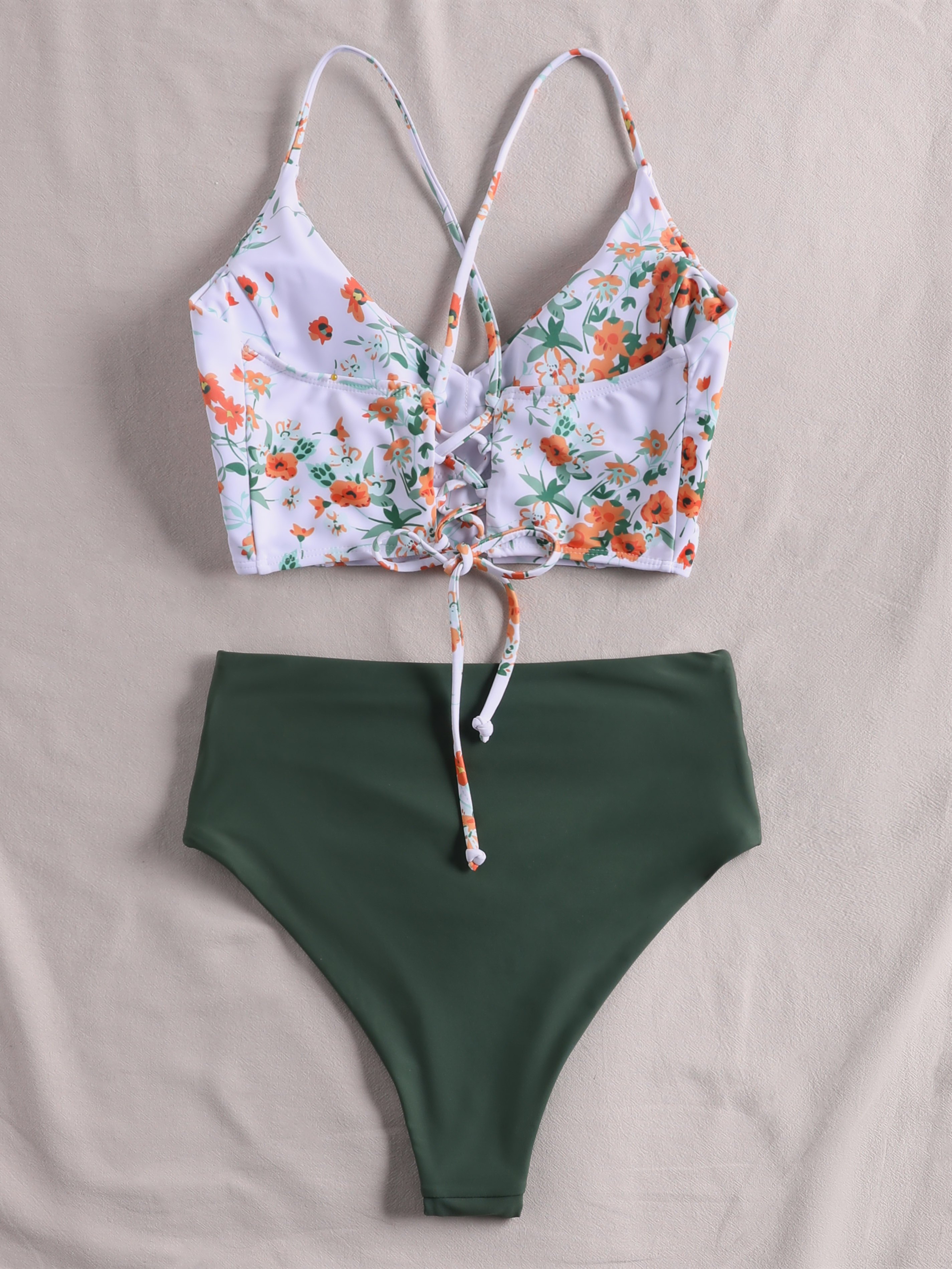 Floral Print Cinched Side Backless Bikini