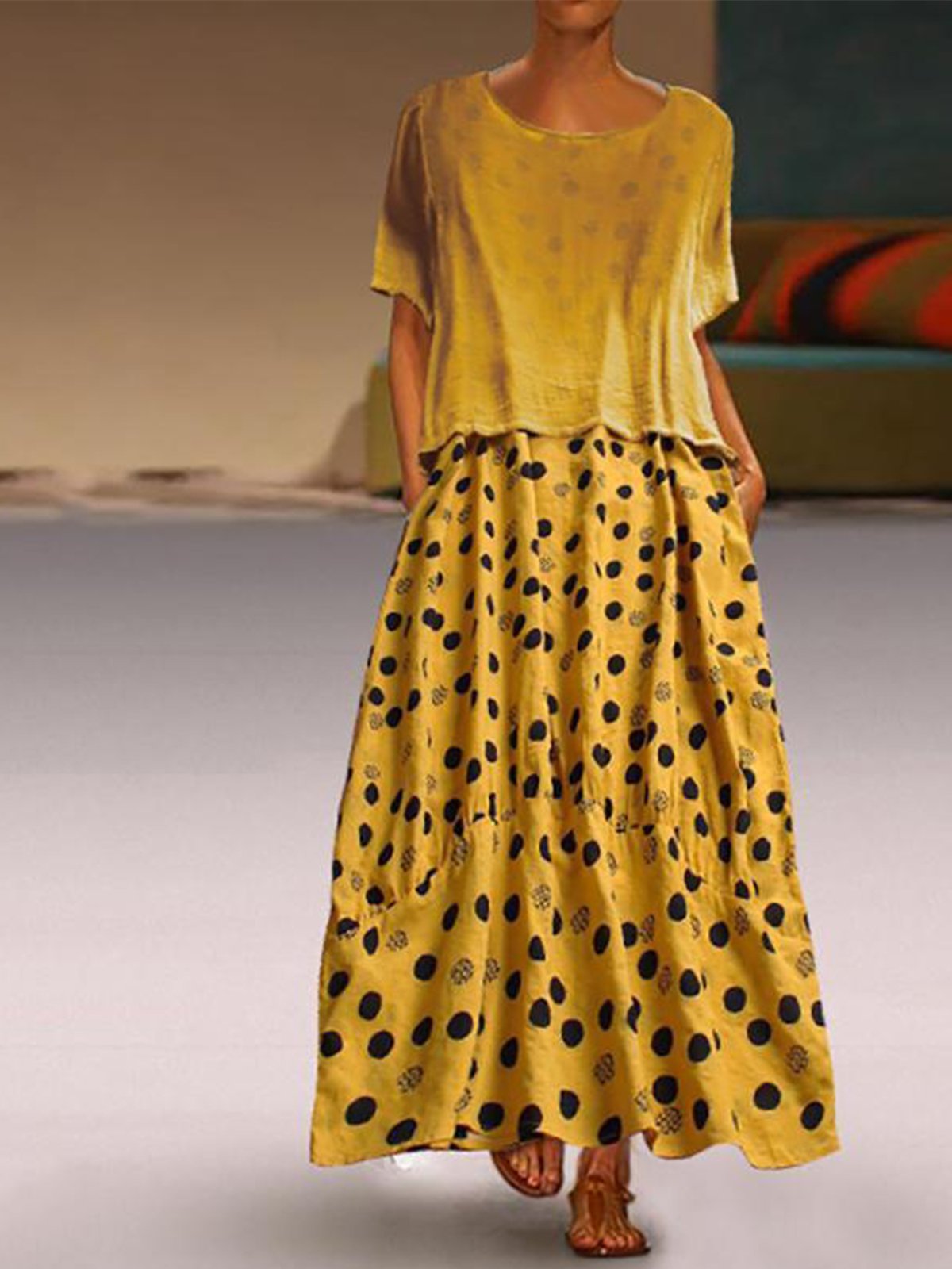 Dot-Intarsia Short Sleeve Dresses