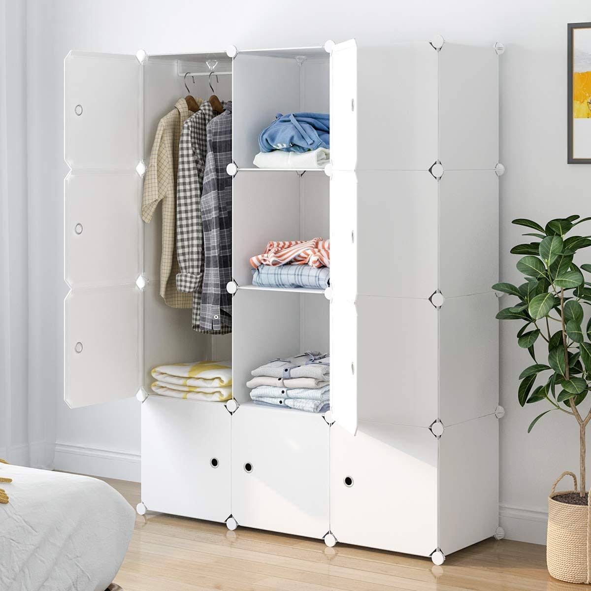 Portable Closet Clothes Wardrobe Modular Storage Organizer w/ Doors