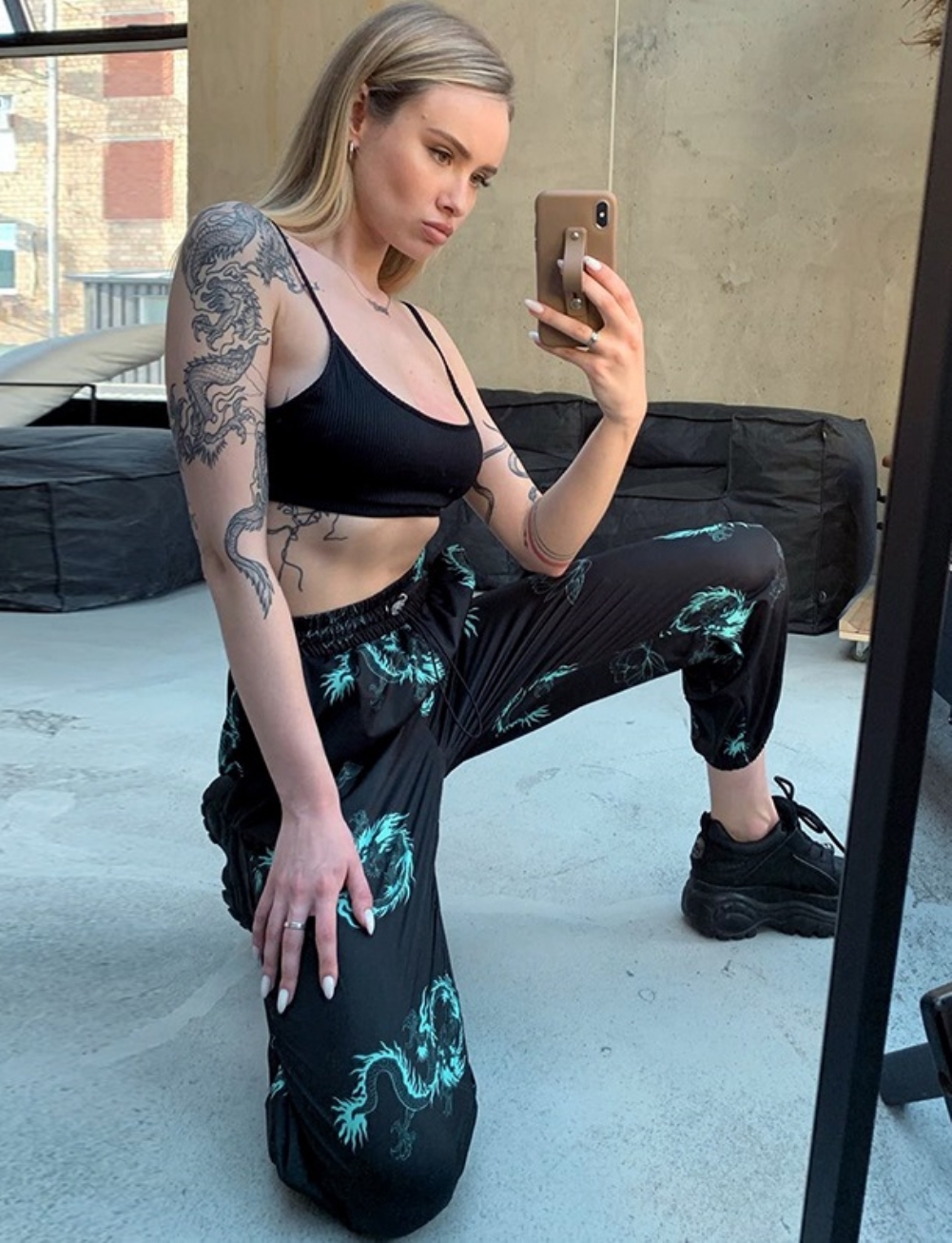 Print Drawstrings High Waist Track Pants