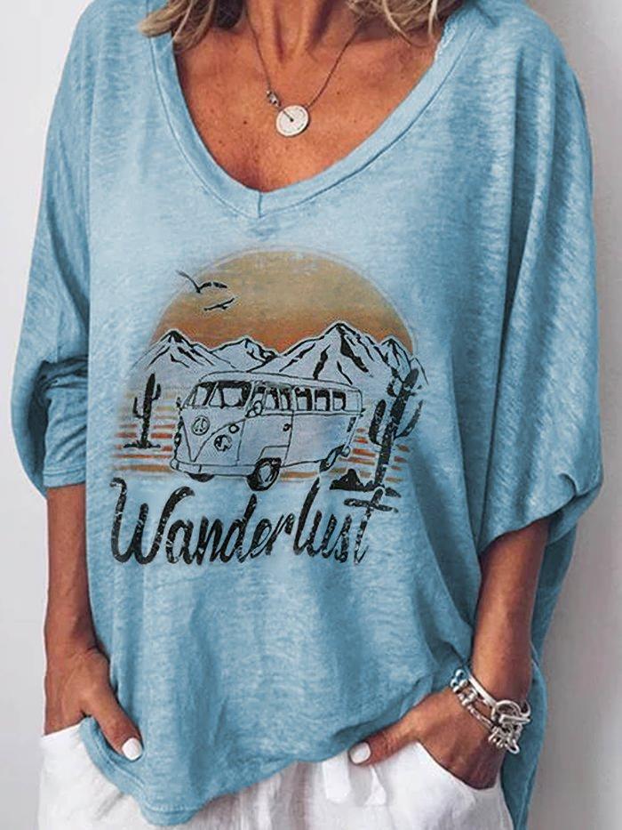 Plus Size Women Half Sleeves V Neck Graphic Loose Casual Tops