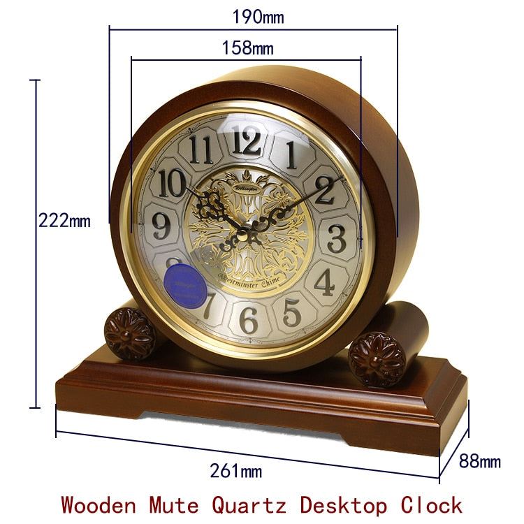 Weilingdun Music Hourly Chiming Europe Antique Wooden Mute Quartz Desktop Clock