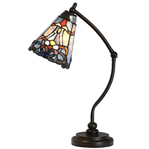 Stained Glass Rocker Arm Reading Desk Lamp with 6 inch Wide Blue Shade/19 in