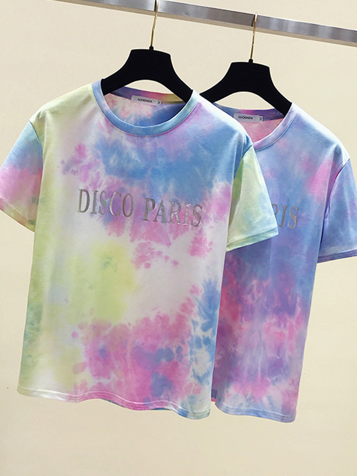 Plus Size Women Tie-dye Gradient Sweet Short Sleeve Loose Casual Tops