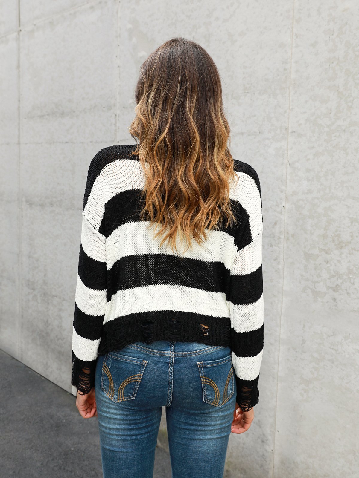 Long Sleeve Stripes Knitted Shirts & Tops