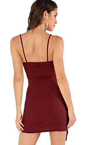 Verdusa Women's Sexy Ruched Side Asymmetrical V Neck Bodycon Cami Dress