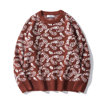 testCashew jacquard sweater men's ins European and American tide brand sweater Harajuku style trend loose round neck pullover