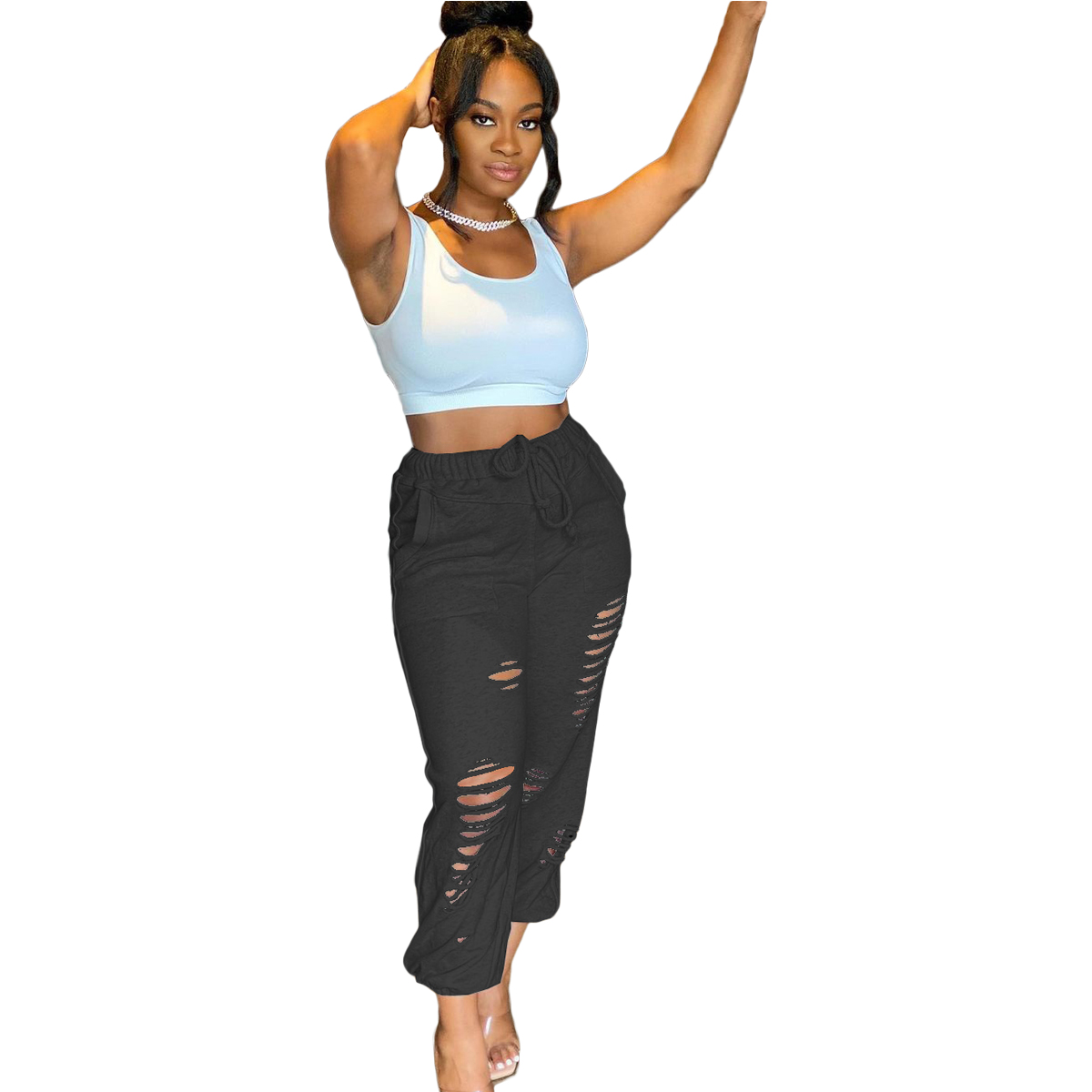 Autumn Casual Ripped Drawstrings Track Pants