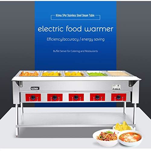 Commercial 240 V Electric Food Warmer 5 Pot Stainless Steel Steam Table
