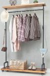 Industrial Pipe Clothing Rack on Wheels with Wood Shelves/Two Tiers