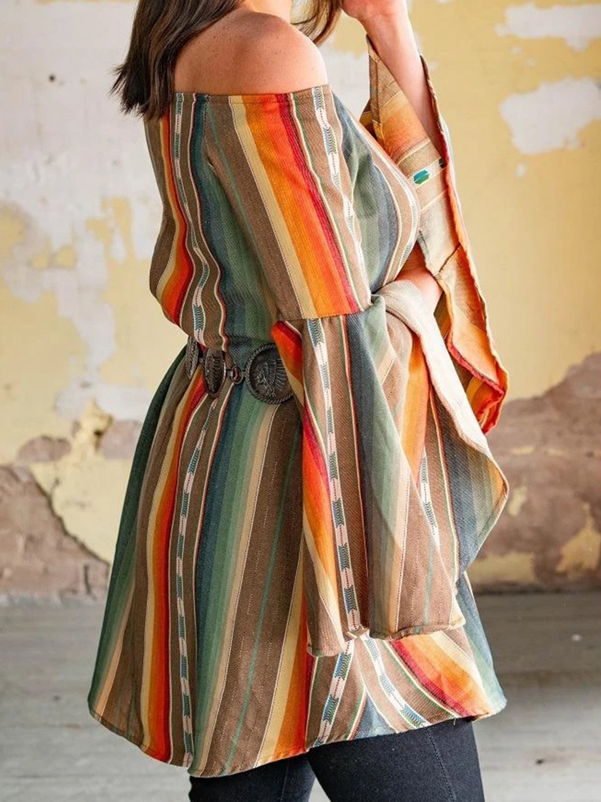 Flared Sleeves With Ruffles Off Shoulder Boho Shirts & Tops