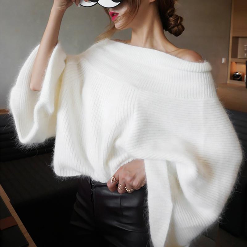 Fashion Pure Colour   Off-Shoulder Sweater