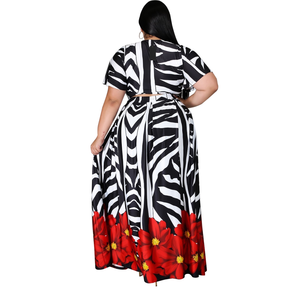 Plus Size Matching Crop Top and Maxi Skirt Set