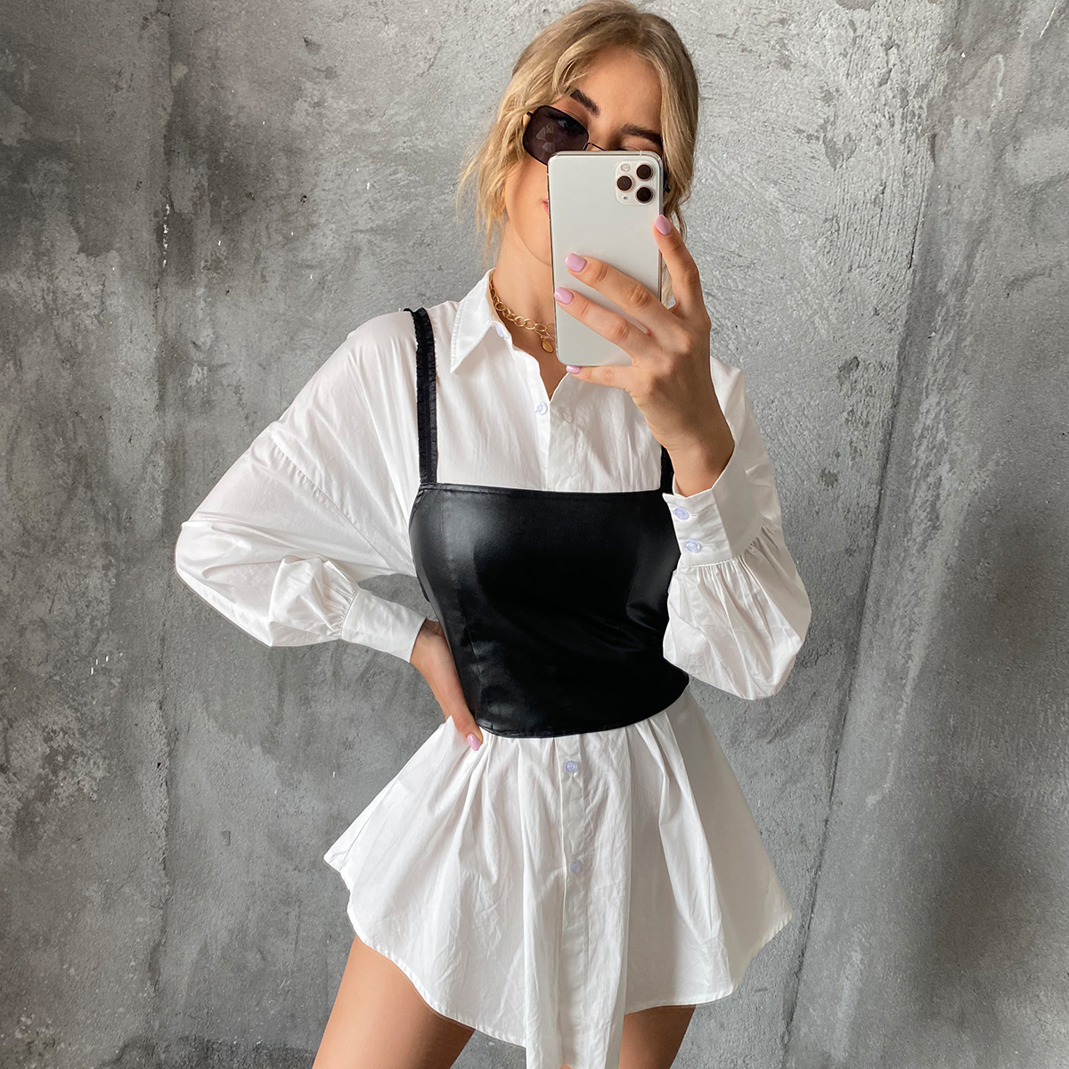 Sexy Black Leather Strap Crop Top