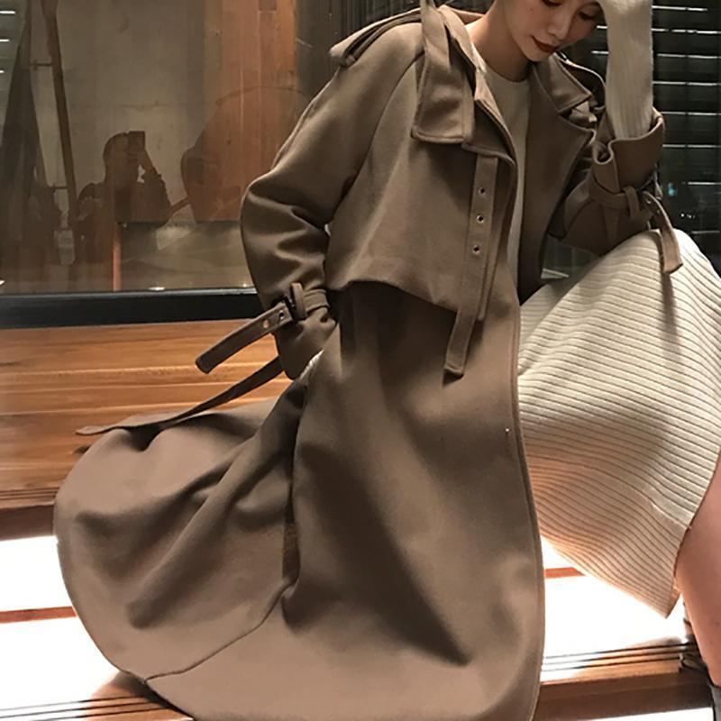 Fashion Pure Colour   Long Sleeve Coat