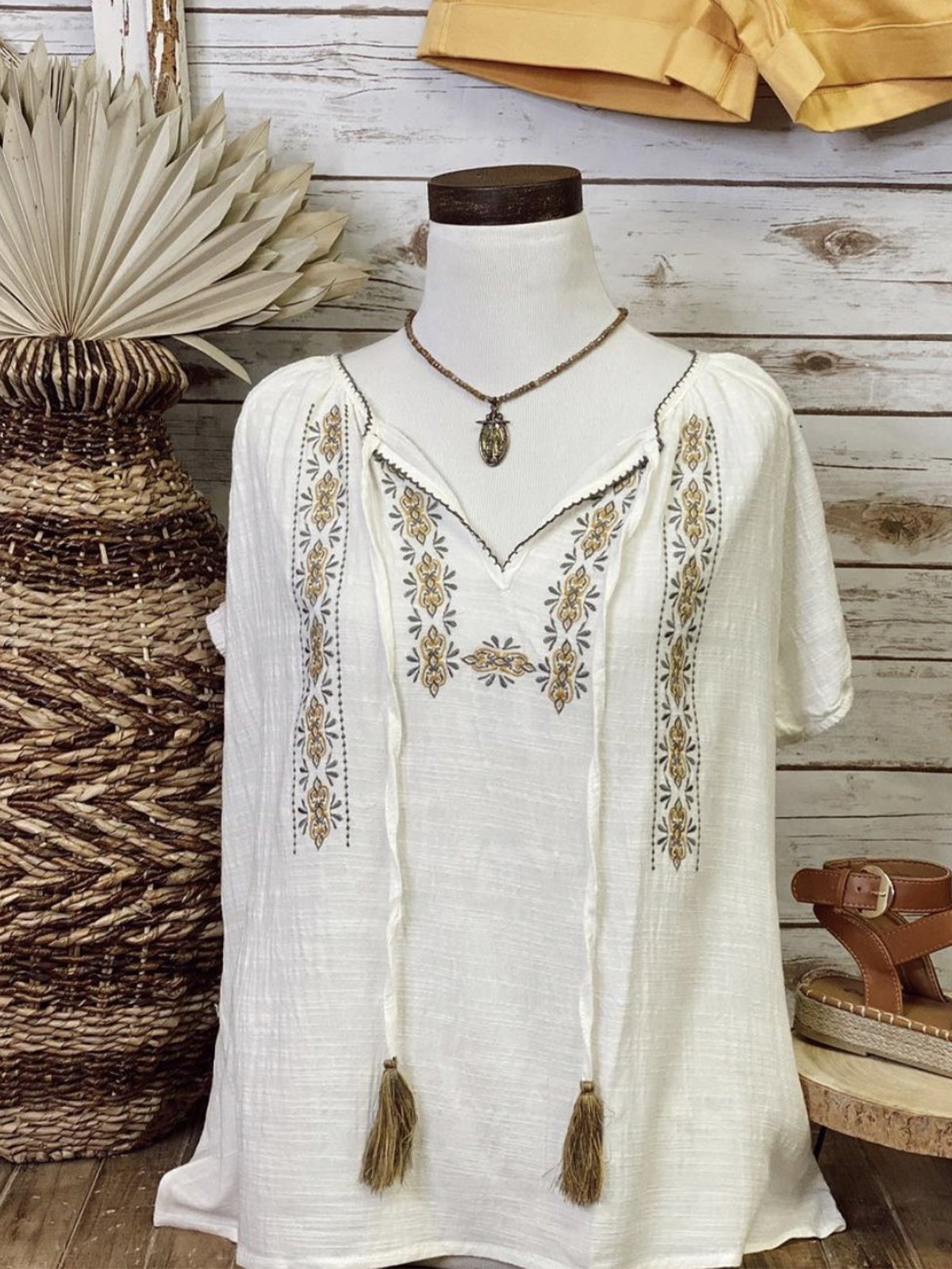 Boho Fringed Shift Vintage Floral Shirts & Tops