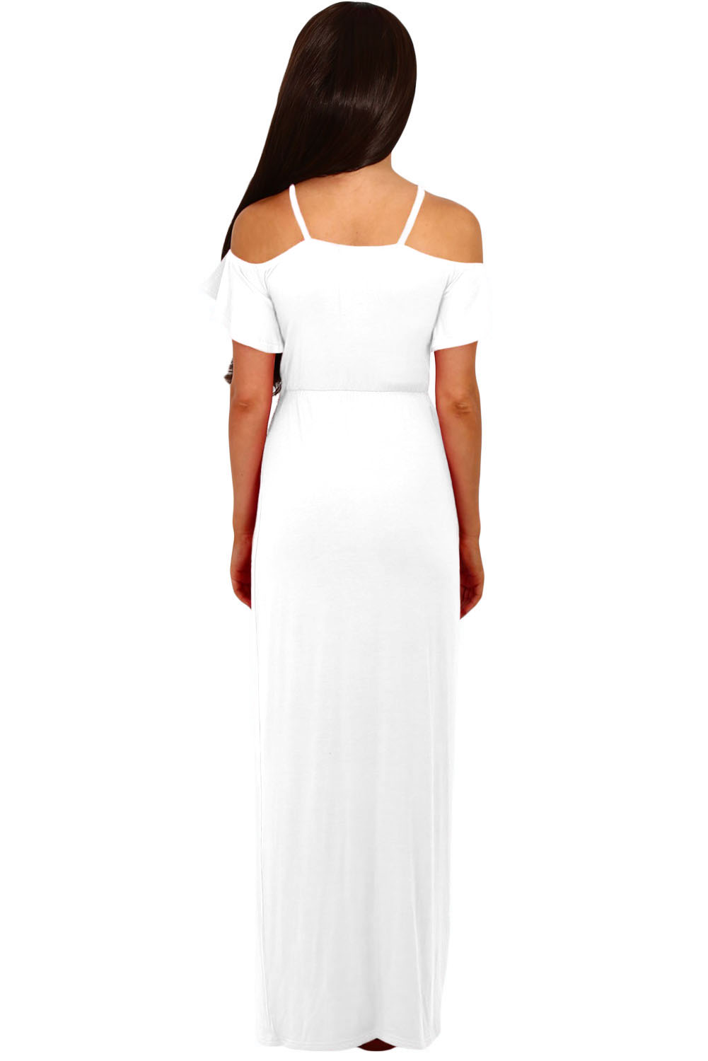 White Cold Shoulder Long Jersey Dress