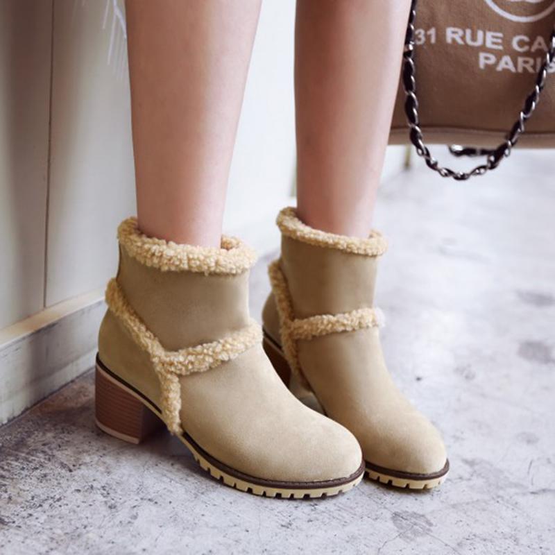 Womens Casual Chunky Heel Ankle Snow Boots