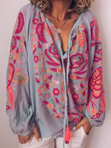 Long Sleeve Patchwork Casual Tops