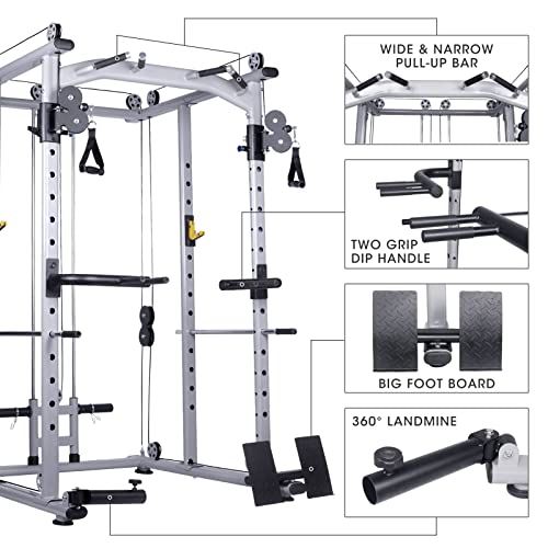 Mikolo Multi-Function Power Cage, 1400 lbs Commercial Weight Cage with Cable Crossover Machine, J-Hooks, Landmine