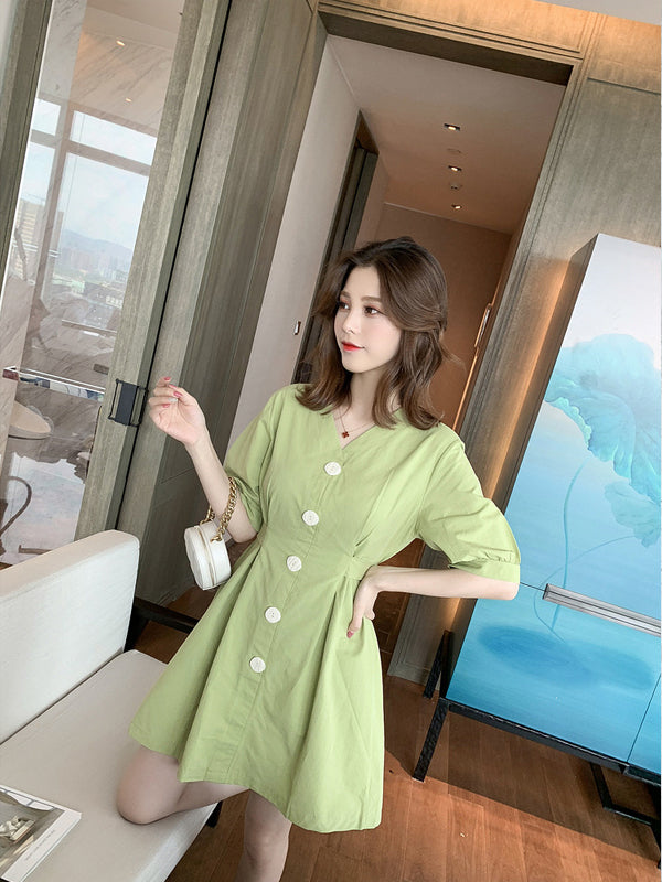 V-neck halter gentle sweet short sleeved dress