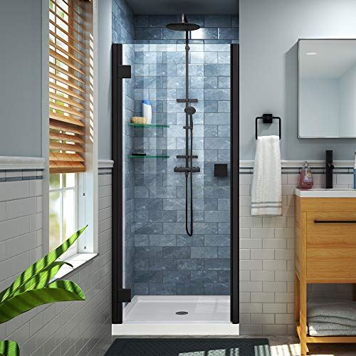 H Semi-Frameless Hinged Shower Door in Satin Black, SHDR-5334720-09