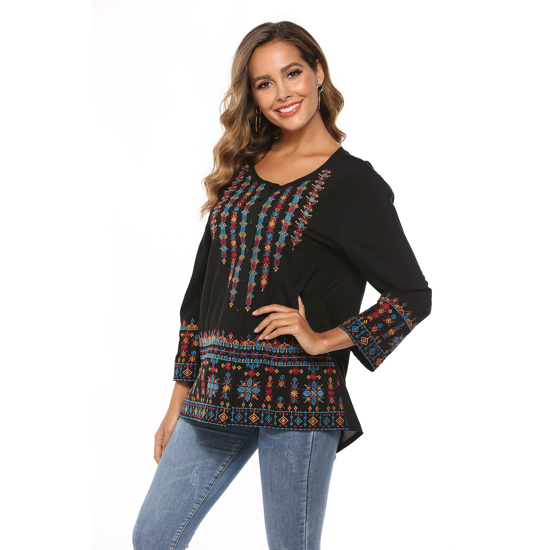 Women's Long Sleeve Top Embroidery Rodeo Style