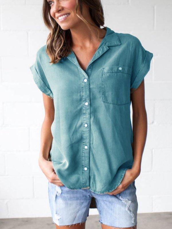 Shirt Collar Buttoned Casual Shirts & Tops