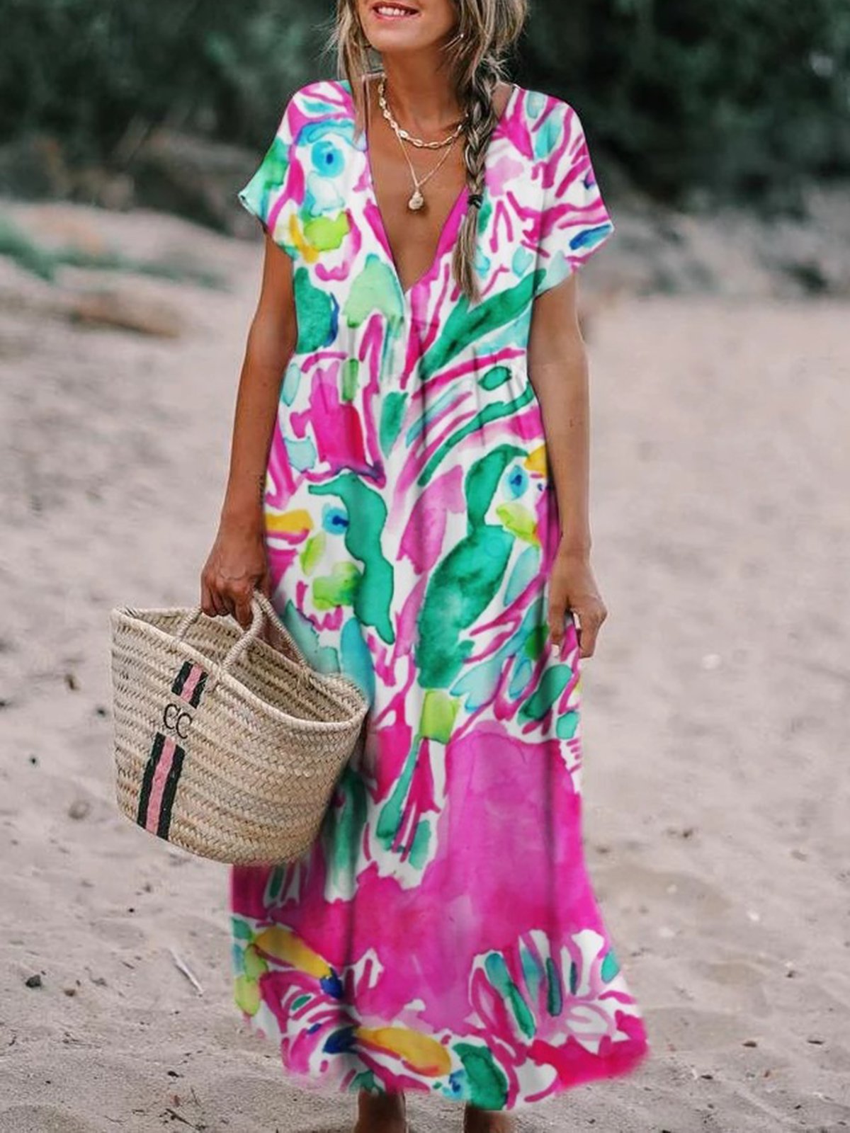 Floral-Printed Maxi Holiday Dress