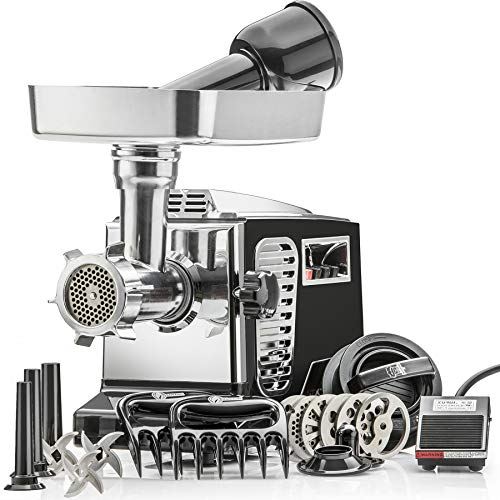 Electric Meat Grinder & Sausage Stuffer: 6 Grinding Plates, 3 S/S Blades