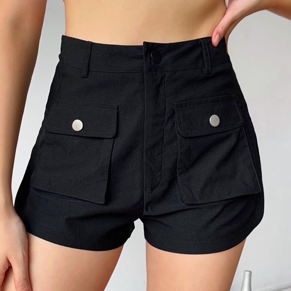 Casual Black High Waist Pocket Shorts