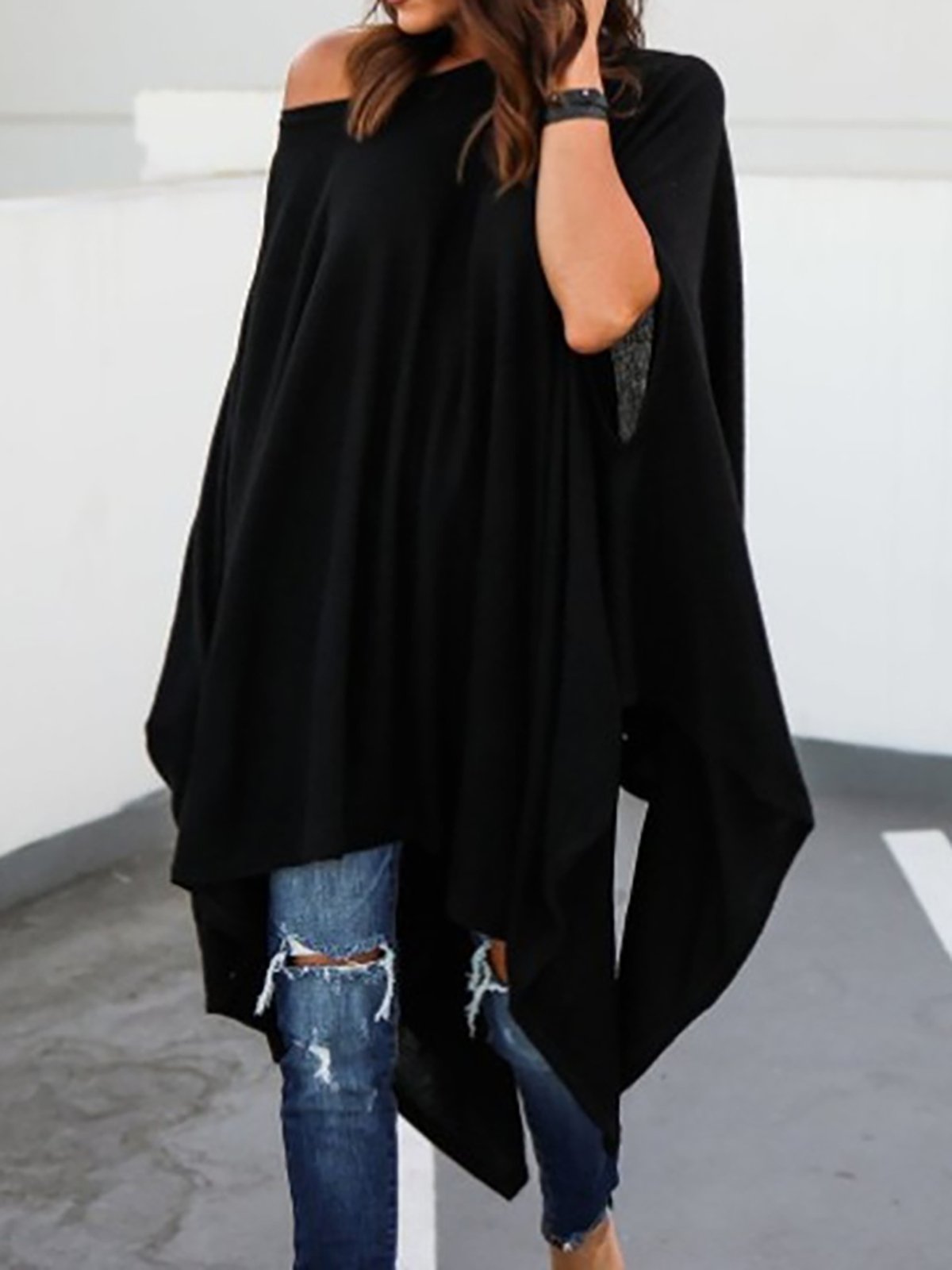 Short Sleeve One Shoulder Cotton Solid T-Shirt