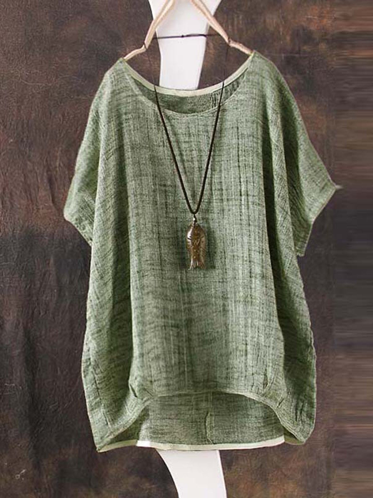 Red Crew Neck Short Sleeve Bamboo Fiber Shirt