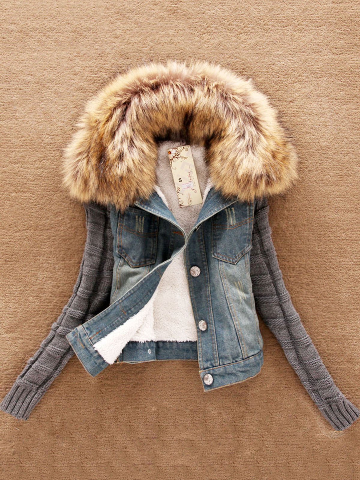 Paneled Casual Knitted Plus Size Jacket