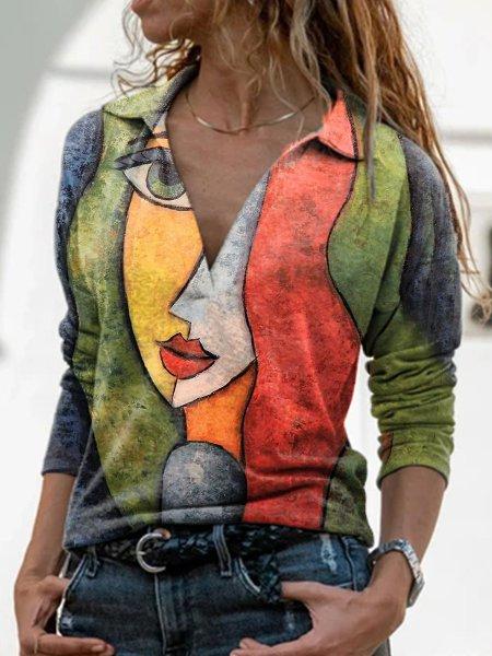 Long Sleeve Casual Abstract Shift Shirts & Tops