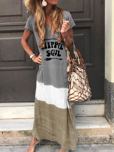 Color-Block Short Sleeve Dresses