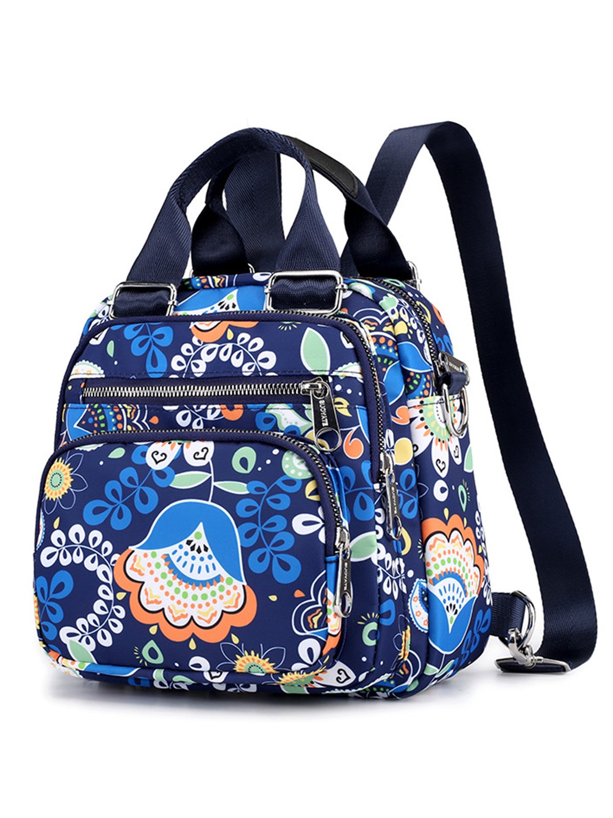Floral Nylon Zipper Backpacks Crossbody Bags