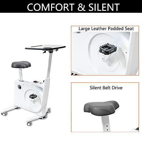 8 级磁性阻力锻炼自行车桌,办公桌工作台 W / 可调节桌子和皮革座椅,健身自行车带桌 / 内置 LCD 显示器,家庭工作自行车最大 200 磅