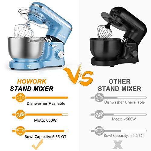 660W Electric Kitchen Food Mixer With 6.55 Quart Stainless Steel Bowl