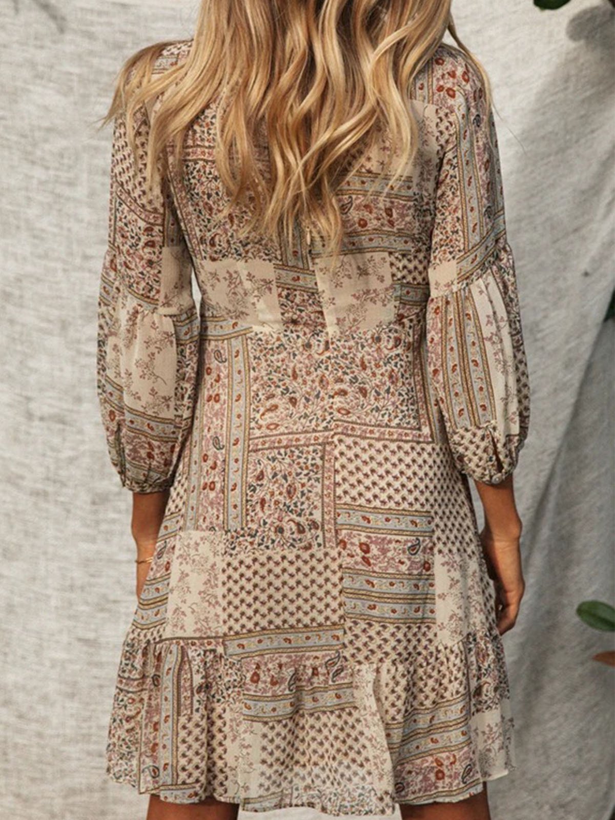 Apricot Floral-Print Half Sleeve Dresses