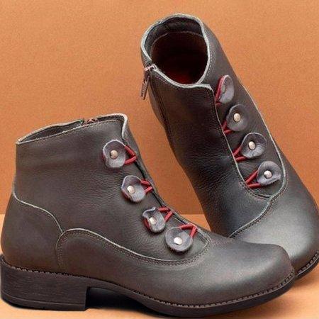 Women Button Leather Ankle Booties Shoes
