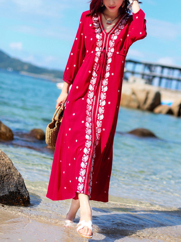 Holiday summer slim loose embroidered dress