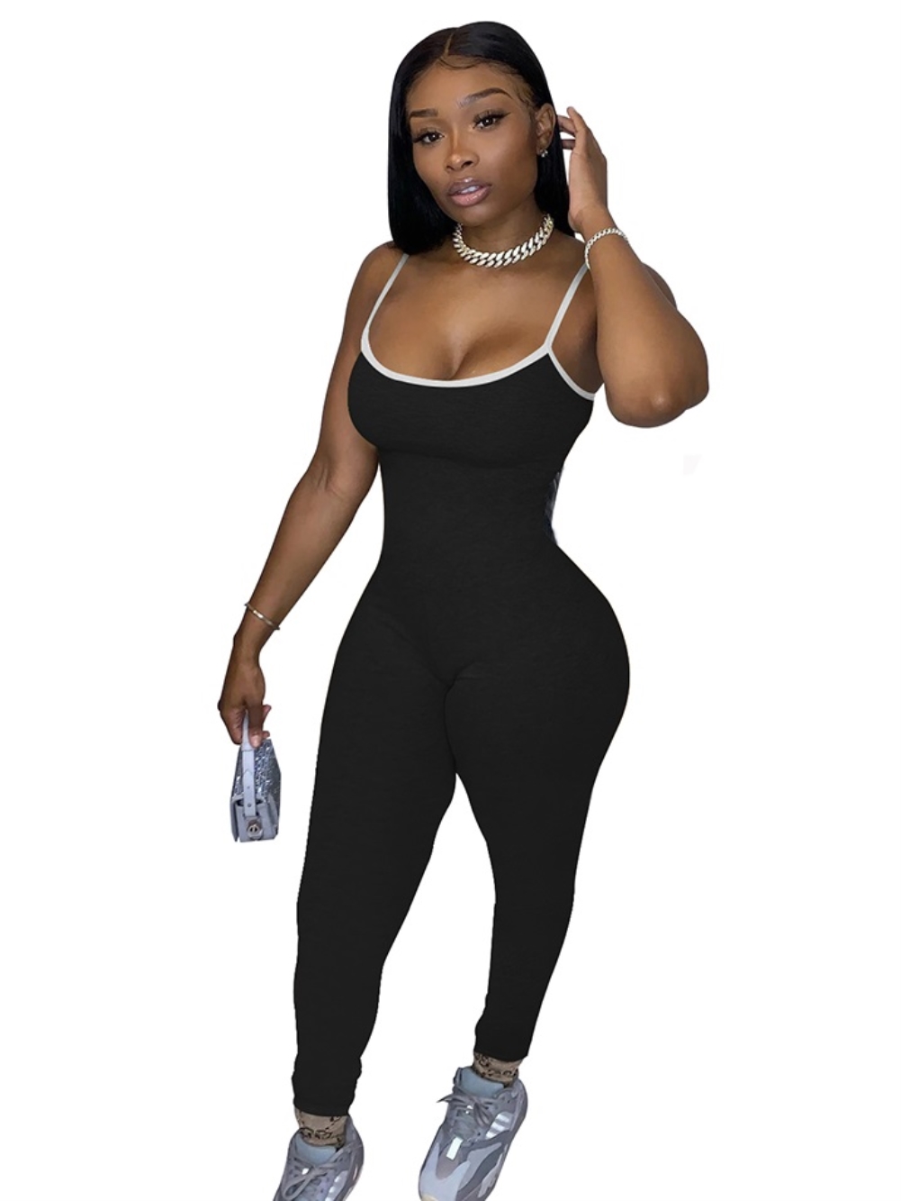 Sports Plain Strap Bodycon Jumpsuit