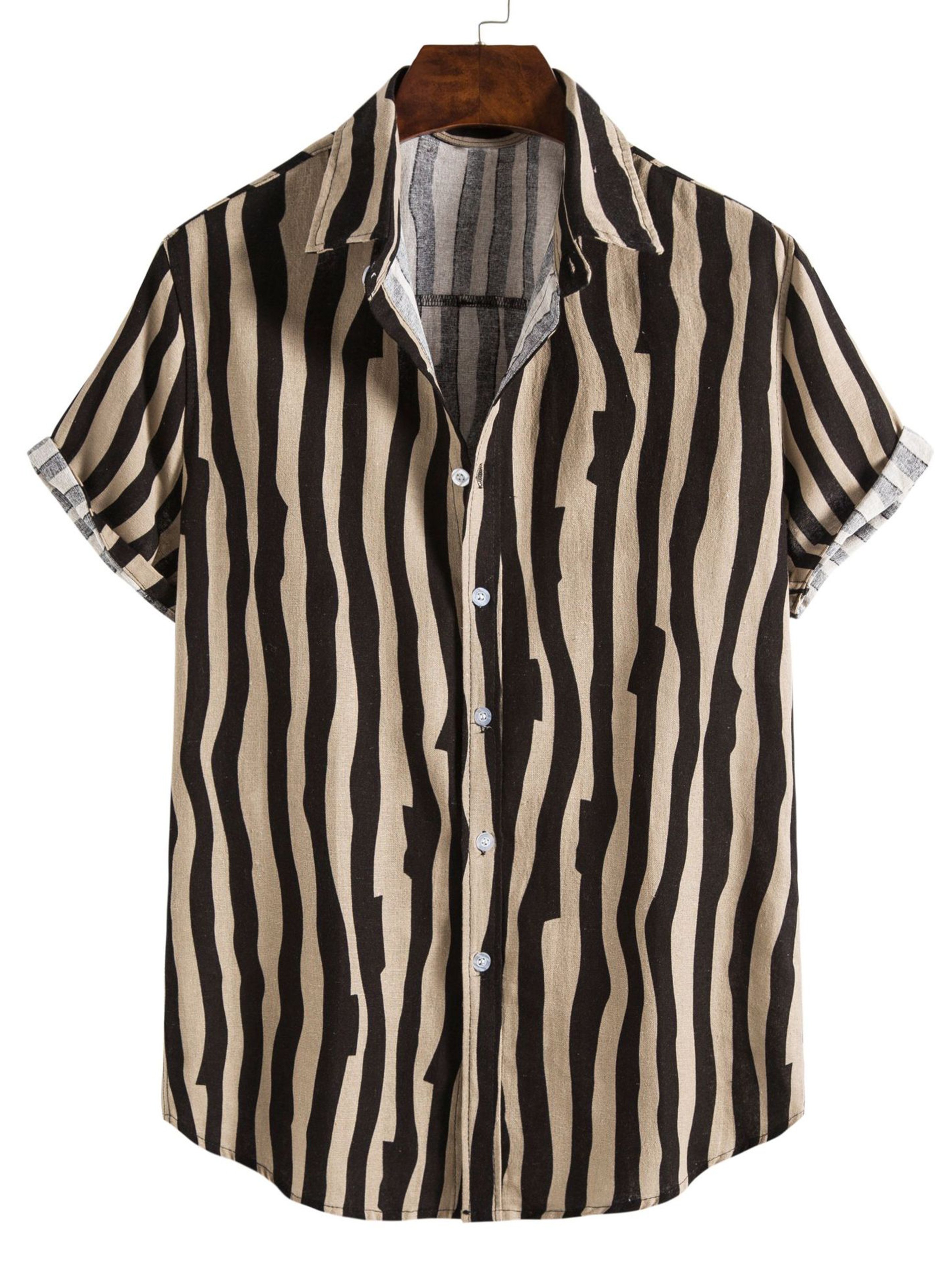 Men’s Stripe Print Pocket Short Sleeve Shirt