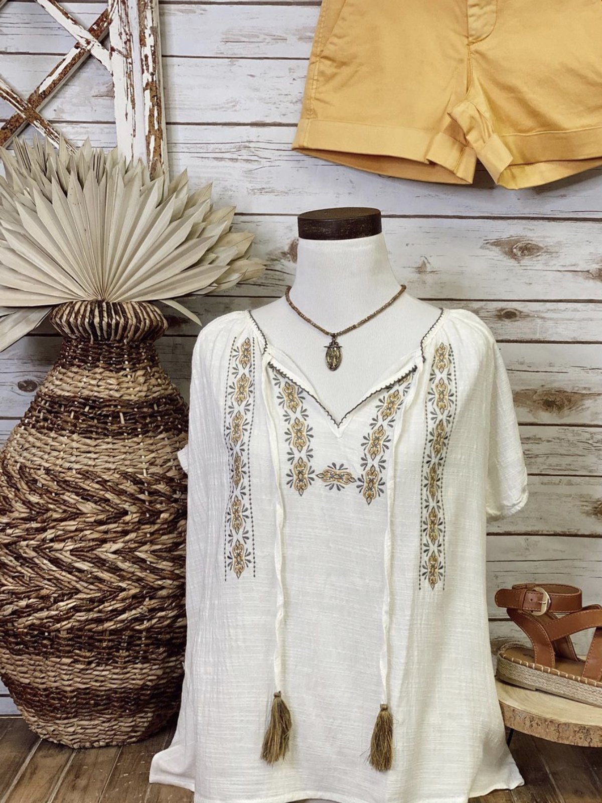 Boho Fringed Shift Vintage Floral Shirts & Tops