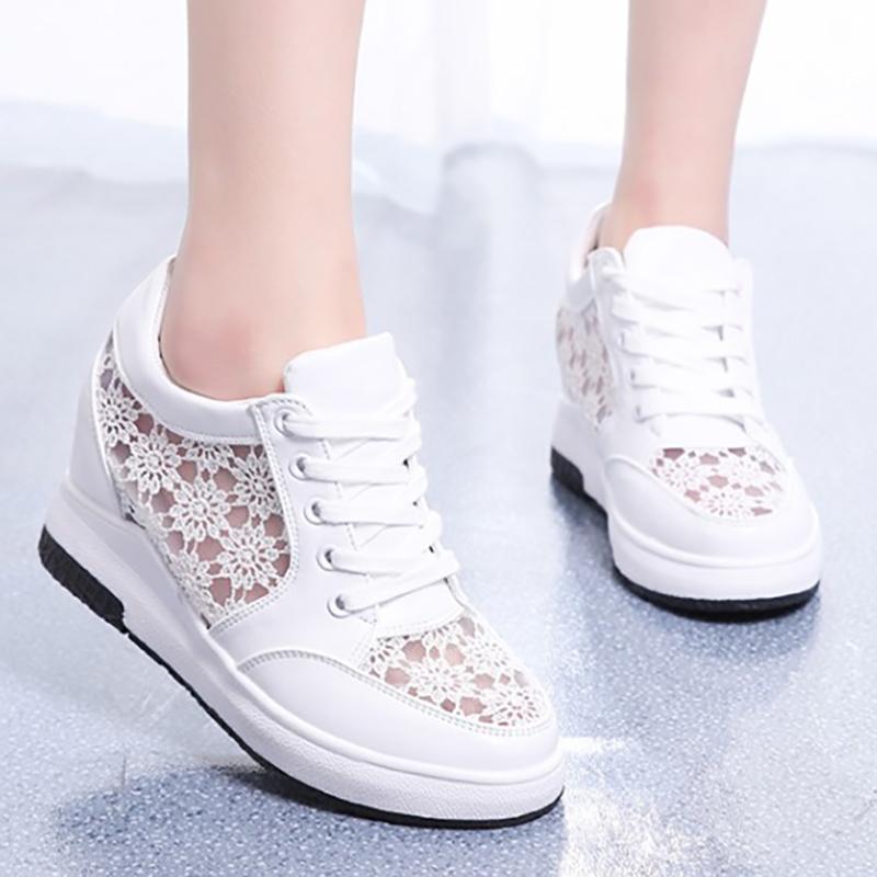 Women PU Lace Sneakers Casual Comfort Lace Up Shoes