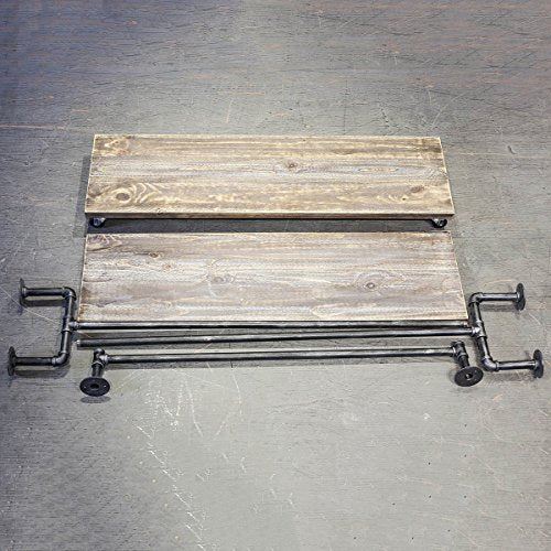 Heavy Duty Display Pipe Clothing Rack on Wheels with Wood Shelf
